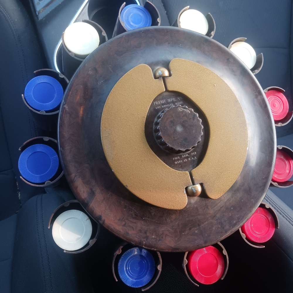 Turnit Mfg. Carousel POKER CHIP CADDY HOLDER Brown Vintage Mfg Los Angeles USA